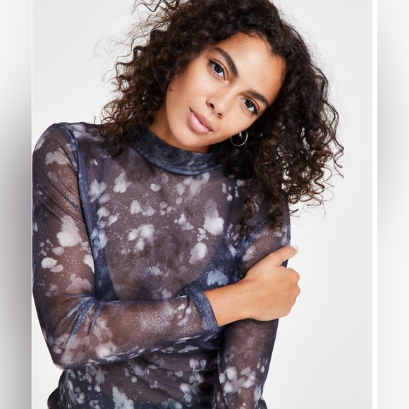 Women's Foil Mesh Mock Neck Long-Sleeve Top, Created for Macy'’s - Picture 3 of 4